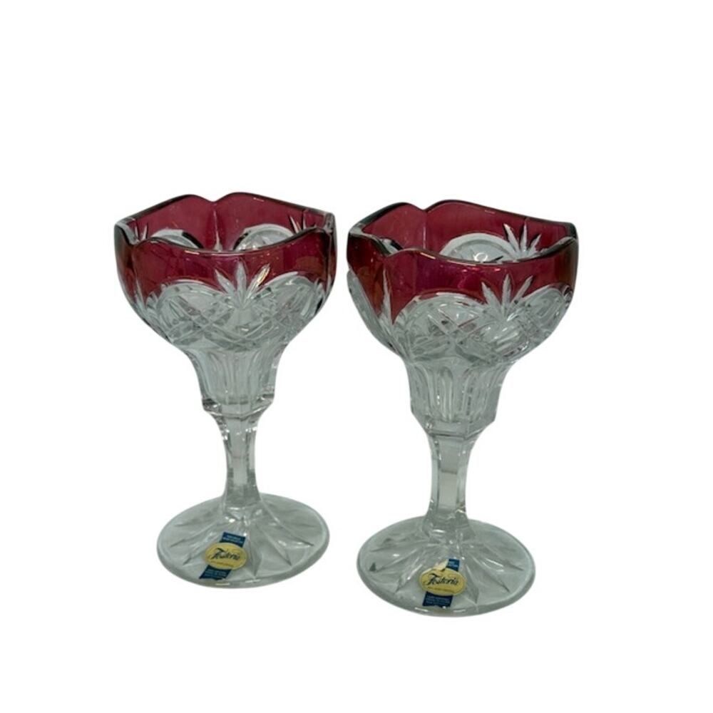 2 Vintage Fostoria Ruby Red Cut to Clear Crystal Stemware Glasses